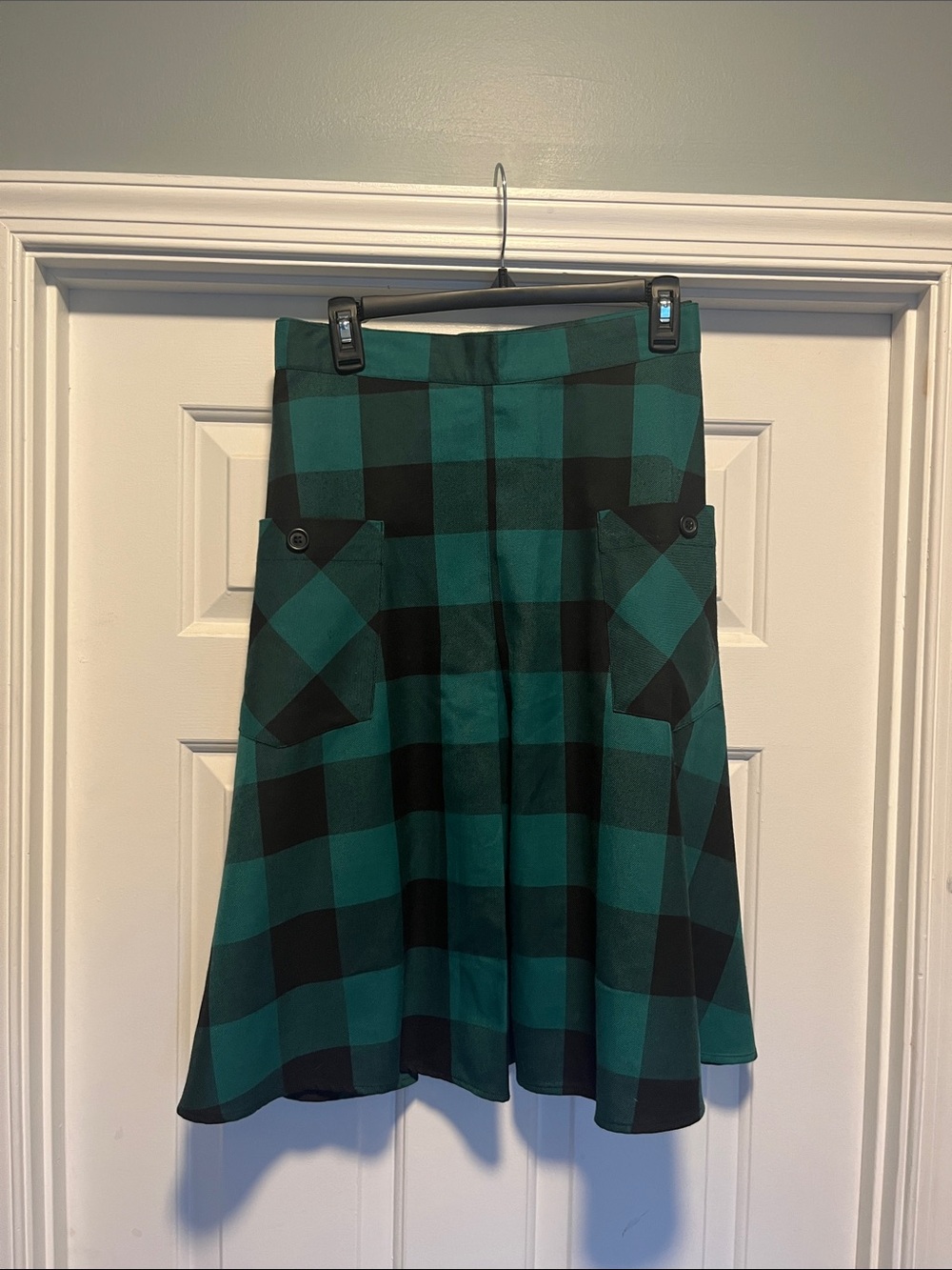 Green and Black Plaid A-Line Skirt